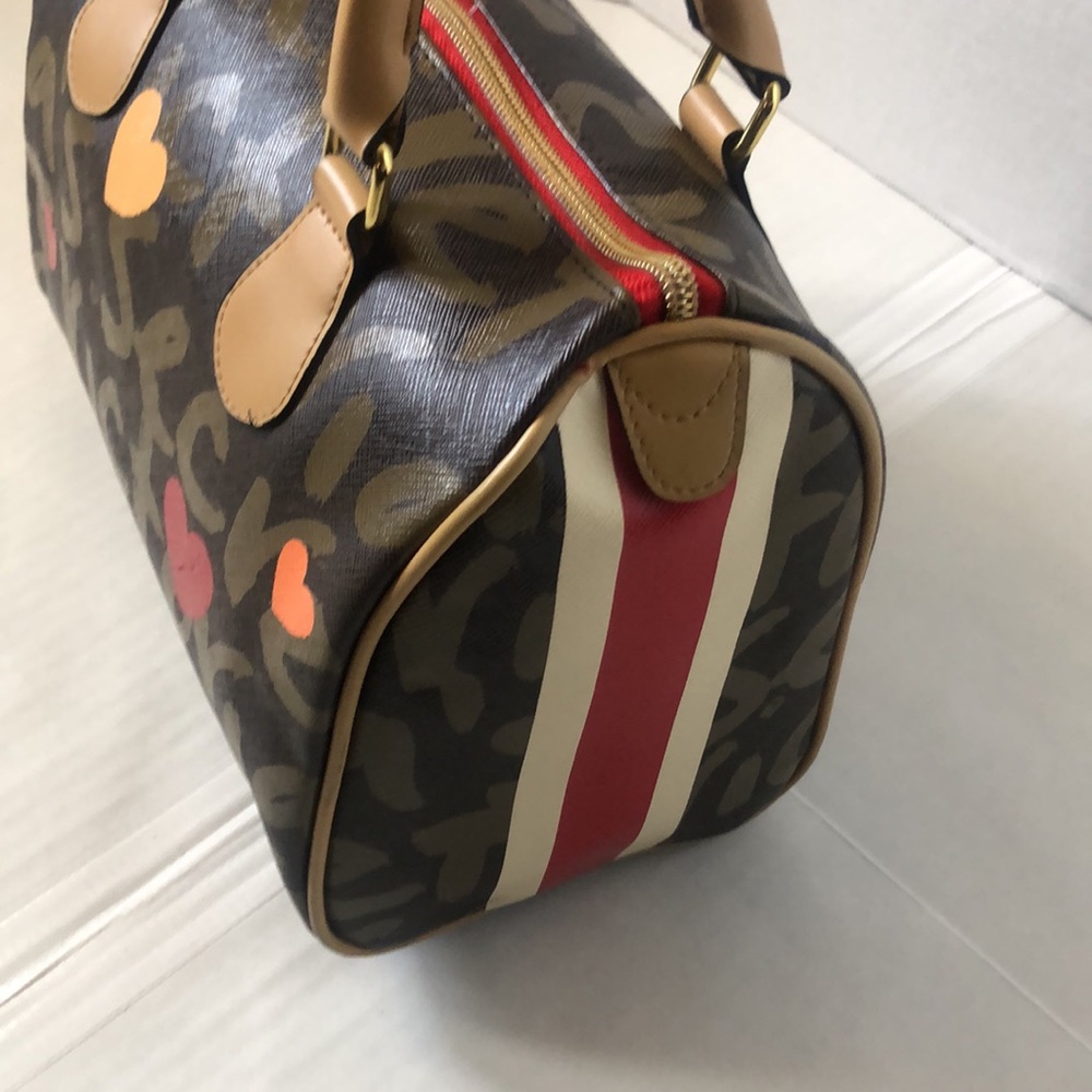 Victoria's Secret Brown Graffiti Heart Satchel with Red and Orange Accents - Picture 5 of 16
